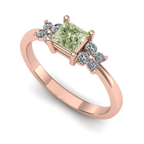 Inel logodna din aur roz cu diamant de laborator verde