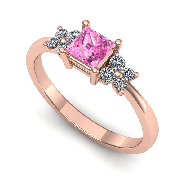 Inel de logodna din aur roz cu safir roz