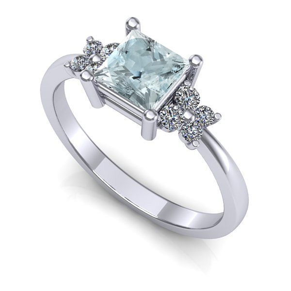 Inel de logodna din aur alb cu aquamarin