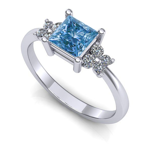 Inel logodna din aur alb cu diamant de laborator albastru