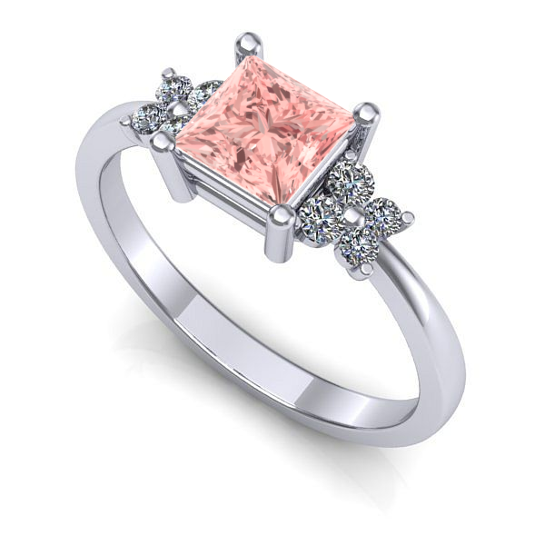 Inel logodna din aur alb cu diamant de laborator roz