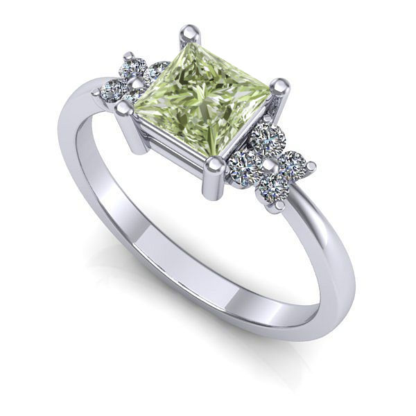 Inel logodna din aur alb cu diamant de laborator verde