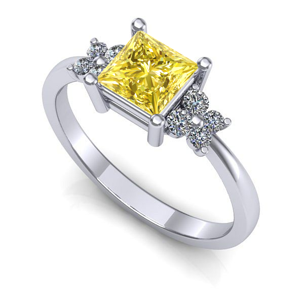 Inel de logodna din aur alb cu safir galben