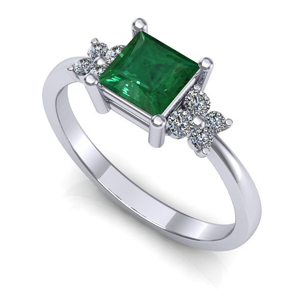 Inel de logodna din aur alb cu smarald