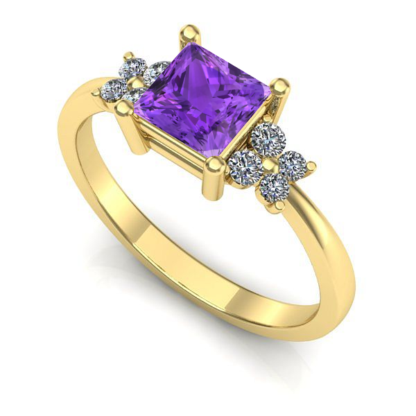 Inel logodna din aur galben cu ametist