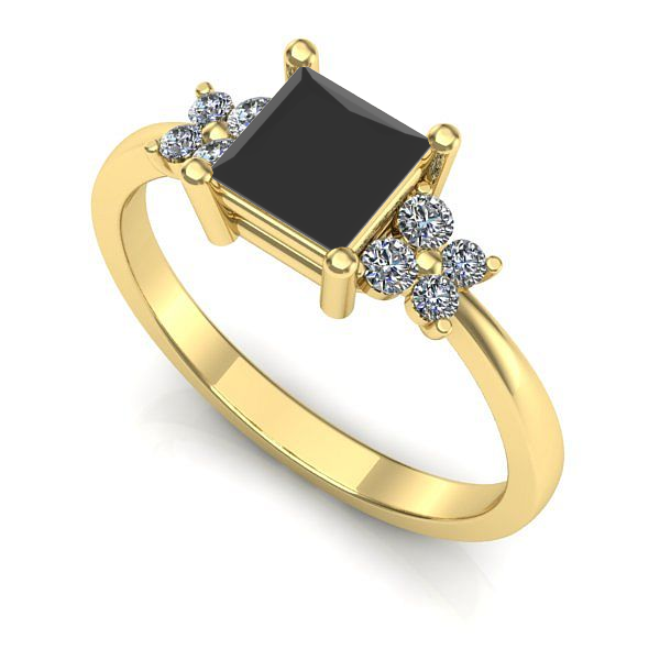 Inel logodna din aur galben cu diamant negru