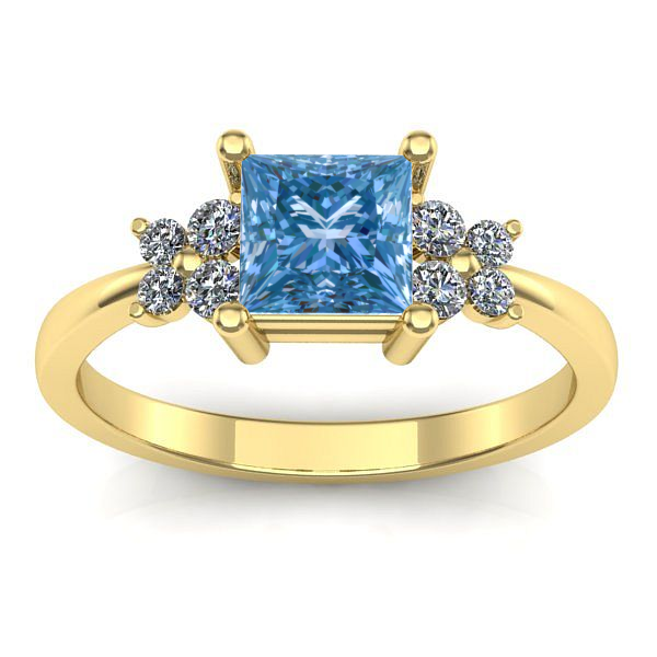 Inel logodna cu diamant de laborator albastru patrat