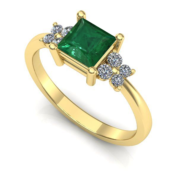 Inel logodna din aur galben cu smarald