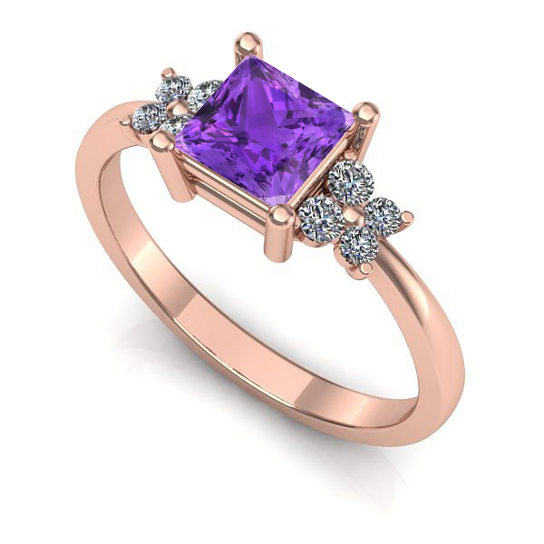 Inel de logodna din aur roz cu ametist