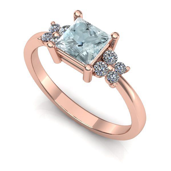 Inel de logodna din aur roz cu aquamarin