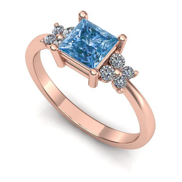 Inel de logodna din aur roz cu diamant de laborator albastru
