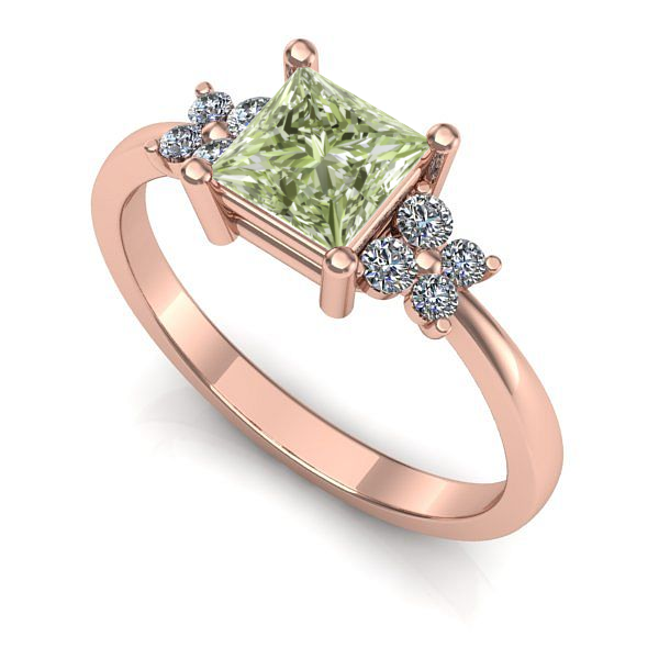 Inel logodna din aur roz cu diamant de laborator verde