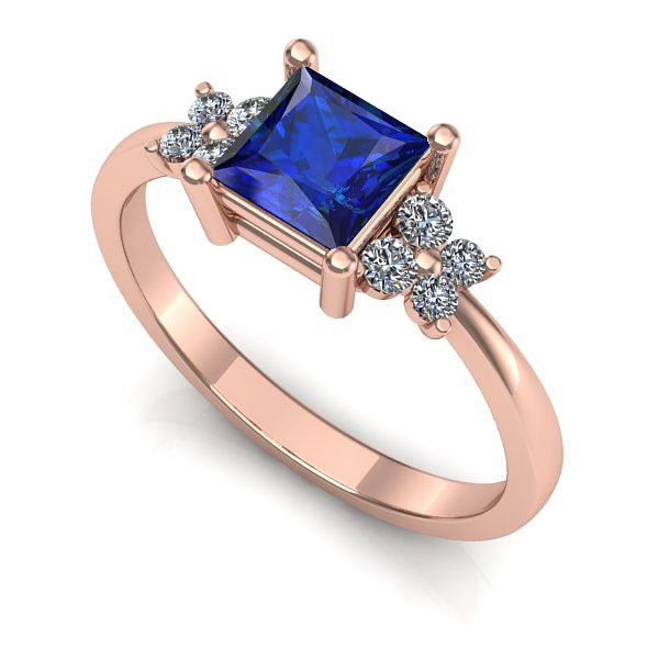 Inel de logodna din aur roz cu safir