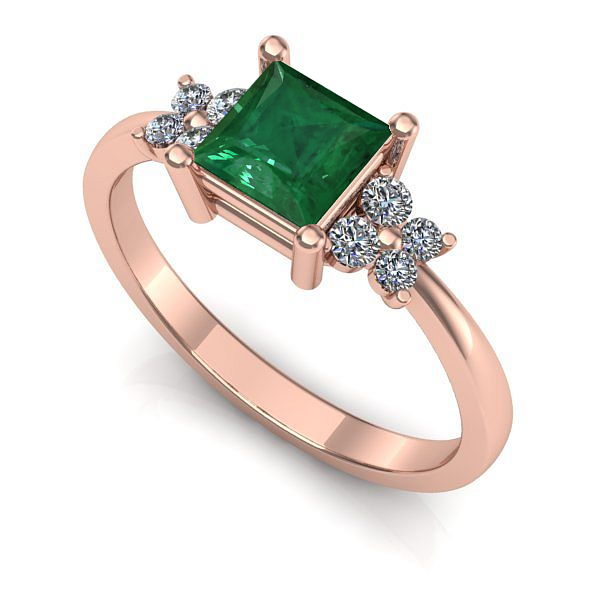 Inel logodna din aur roz cu smarald