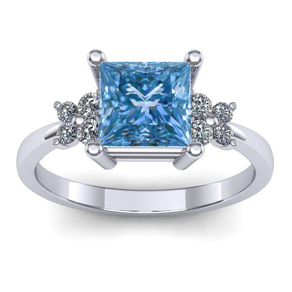 Inel cu diamant de laborator albastru patrat