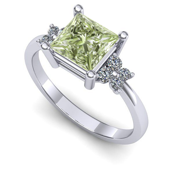 Inel din aur alb cu diamant de laborator verde