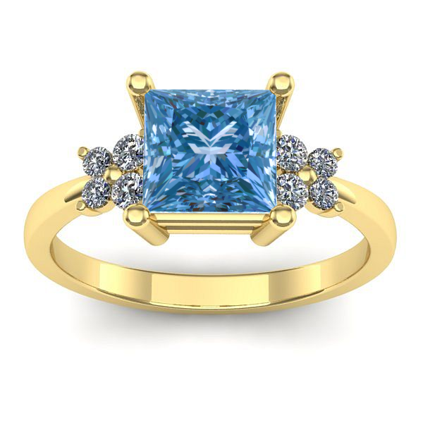 Inel logodna cu diamant de laborator albastru patrat