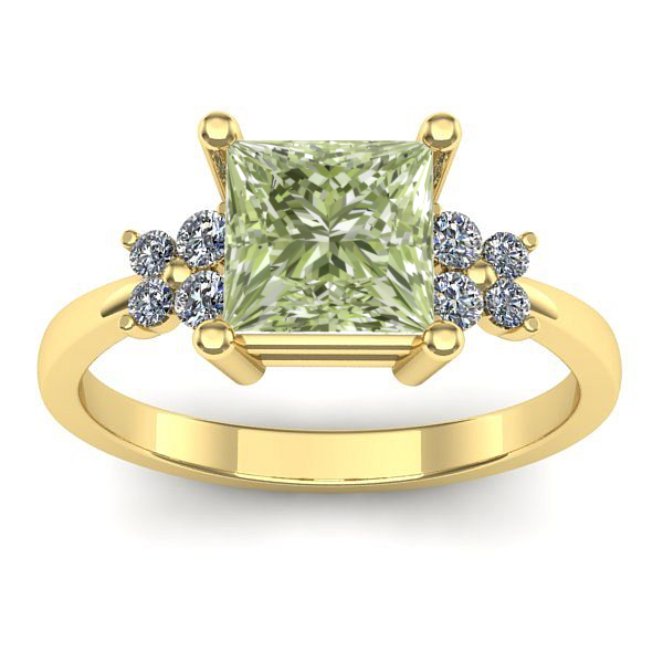 Inel cu diamant de laborator verde patrat