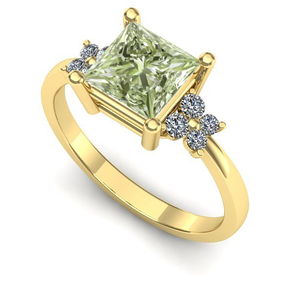 Inel logodna din aur galben cu diamant de laborator verde