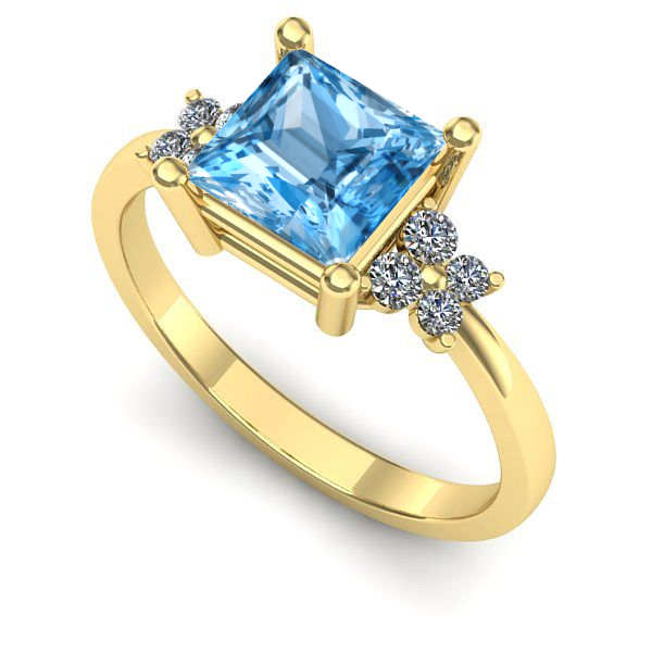 Inel logodna din aur galben cu topaz blue