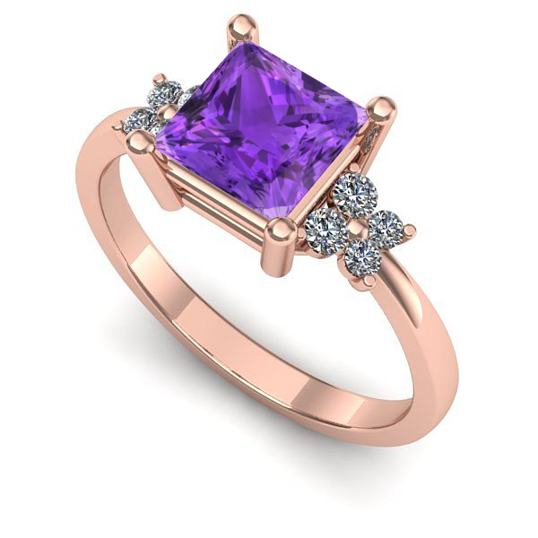 Inel de logodna din aur roz cu ametist