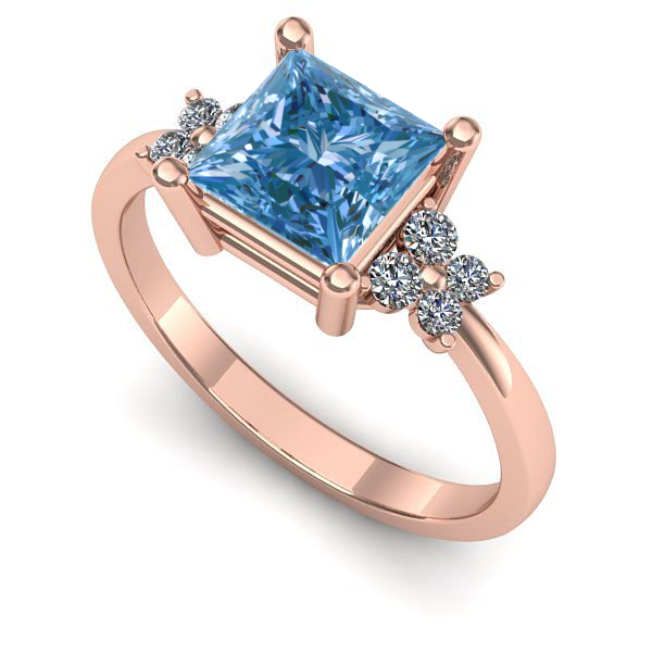 Inel din aur roz cu diamant de laborator albastru
