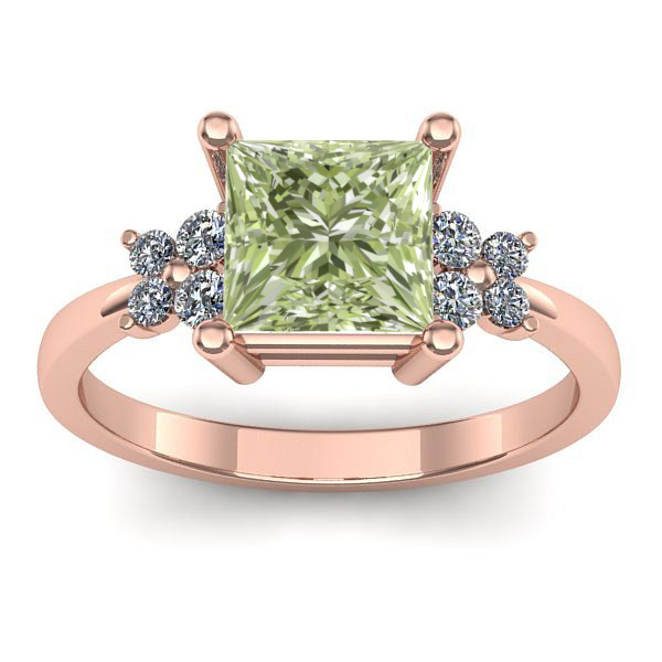 Inel logodna cu diamant de laborator verde patrat