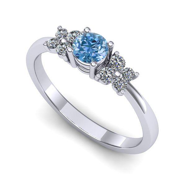 Inel din aur alb cu diamant de laborator albastru