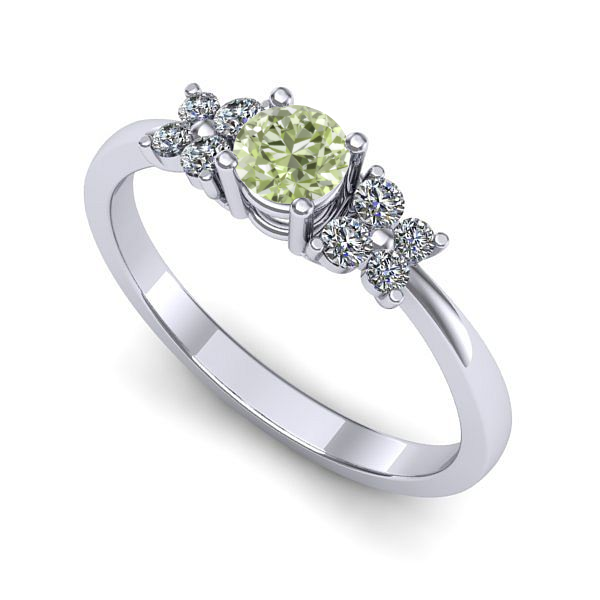 Inel de logodna din aur alb cu diamant de laborator verde