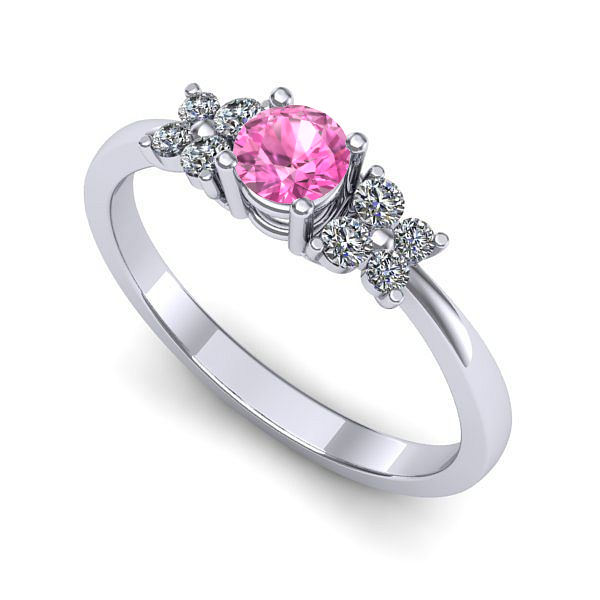 Inel de logodna din aur alb cu safir roz