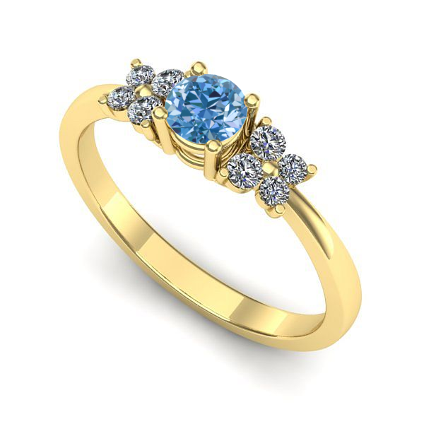 Inel logodna din aur galben cu diamant de laborator albastru