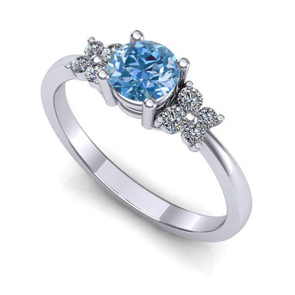 Inel de logodna din aur alb cu diamant de laborator albastru