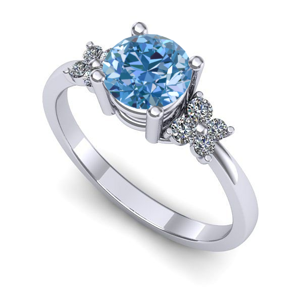 Inel de logodna din aur alb cu diamant de laborator albastru