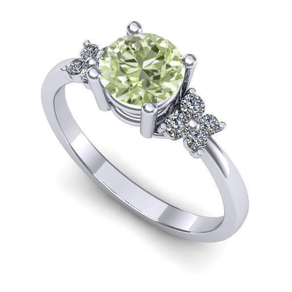 Inel logodna din aur alb cu diamant de laborator verde