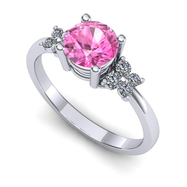 Inel de logodna din aur alb cu safir roz