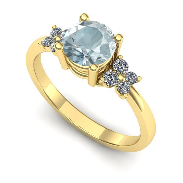 Inel logodna din aur galben cu aquamarin