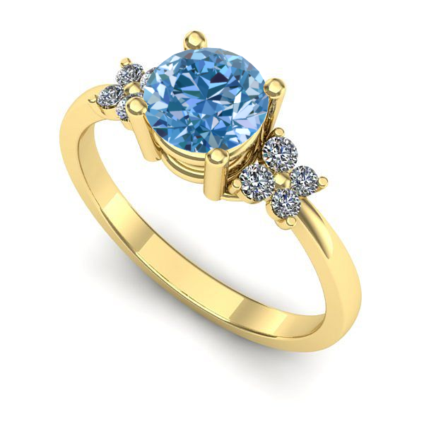 Inel de logodna din aur galben cu diamant de laborator albastru