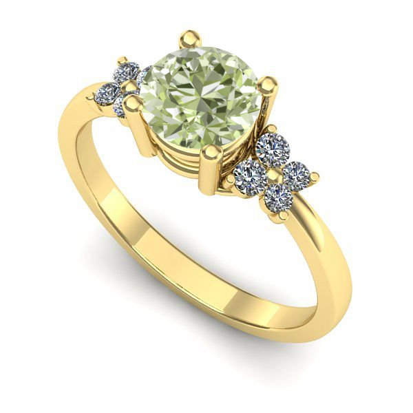 Inel logodna din aur galben cu diamant de laborator verde