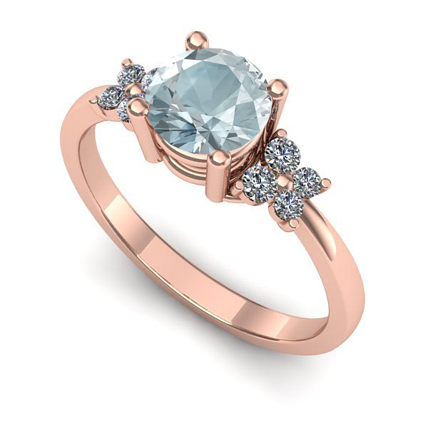Inel de logodna din aur roz cu aquamarin