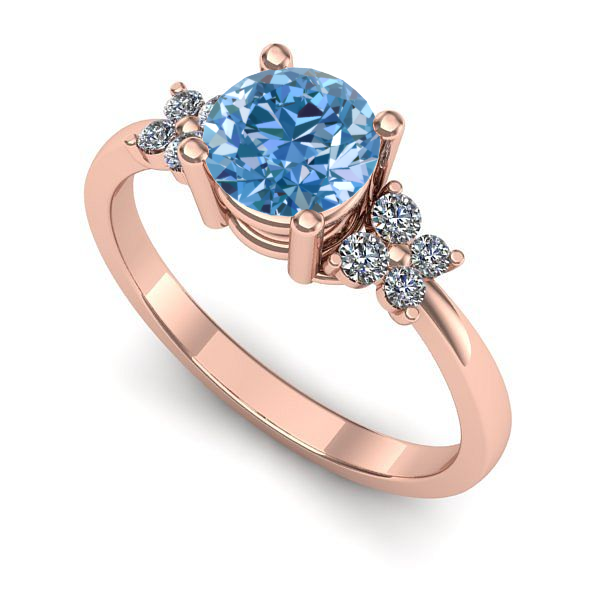 Inel de logodna din aur roz cu diamant de laborator albastru