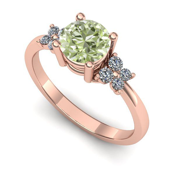 Inel de logodna din aur roz cu diamant de laborator verde