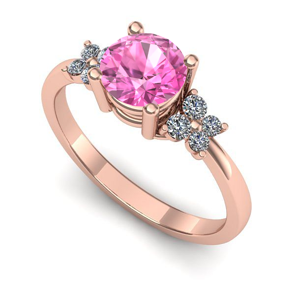 Inel de logodna din aur roz cu safir roz