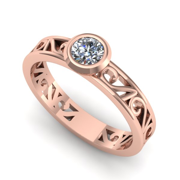 Inel de logodna din aur roz cu diamant