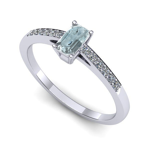 Inel logodna din aur alb cu aquamarin
