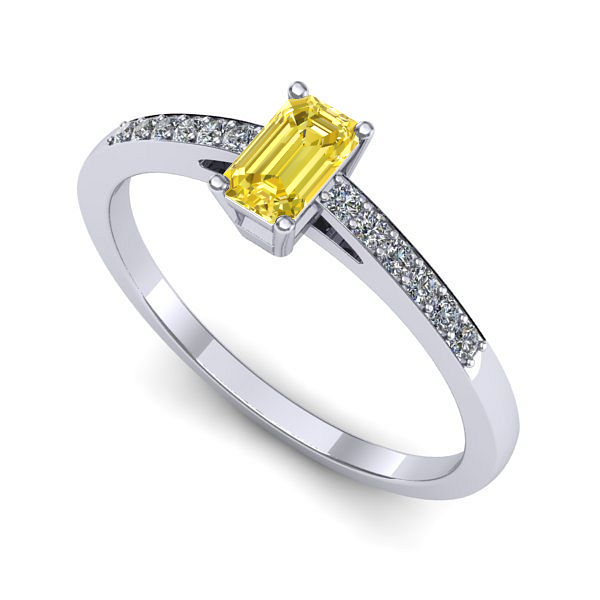 Inel logodna din aur alb cu safir galben