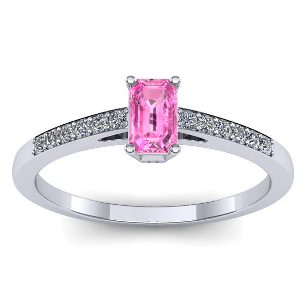 Inel logodna cu safir roz dreptunghiular