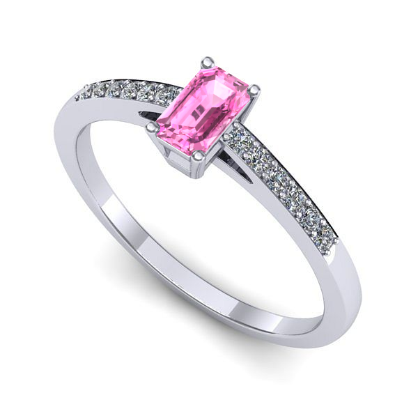 Inel de logodna din aur alb cu safir roz