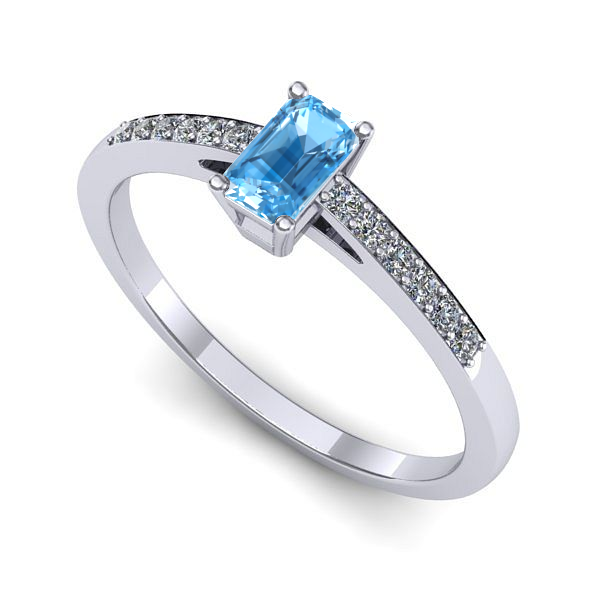 Inel de logodna din aur alb cu topaz blue