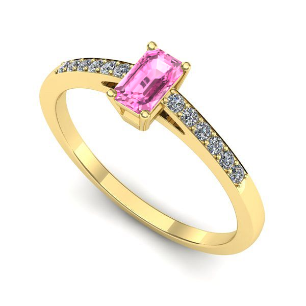 Inel logodna din aur galben cu safir roz