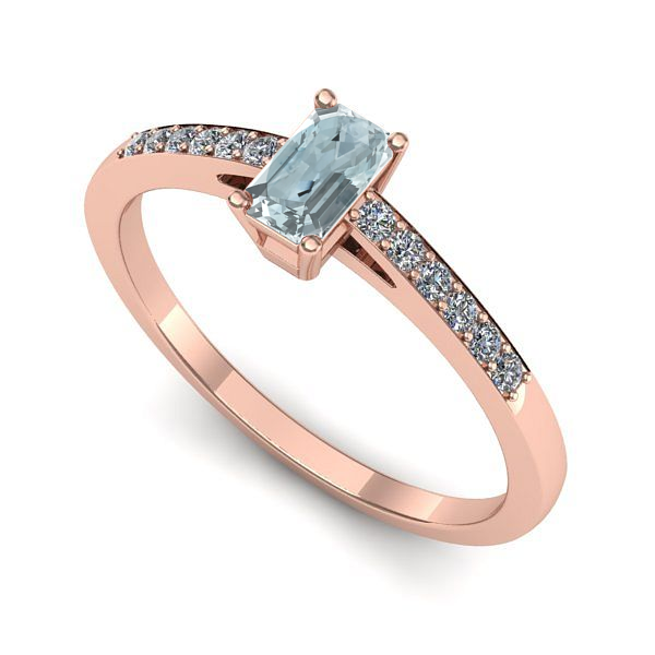 Inel logodna din aur roz cu aquamarin